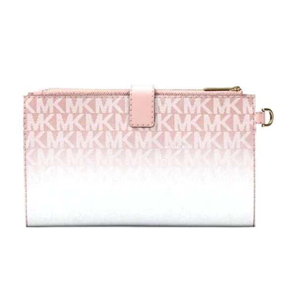 New Michael Kors Jet Set Travel Double Zip Wristlet Wallet Powder Blush Multi - Picture 2 of 3